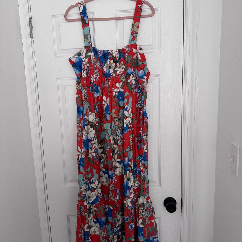 London Times Orange/Red Floral Maxi Dress - Size 16